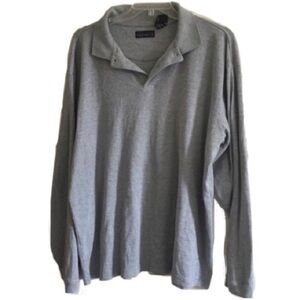 Perry Ellis Portfolio Gray Ribbed Long Sleeve Polo, [Sz 2XT] **FLAW NOTED**